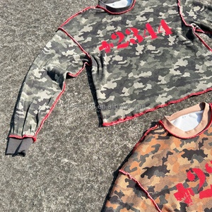 Chemises à manches longues en tricot gaufré à coutures contrastées avec logo personnalisé, de haute qualité, en tricot gaufré camouflage à manches longues - Product Image 4