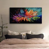 Tableau mural encadré Fleur Épanouieuse, Art abstrait texturé 3D fait main à l'huile, Décoration de salon, Peintures décoratives sur toile florale colorée