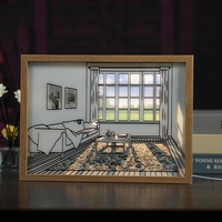 Cadres photo 3D en bois format A5 personnalisables, tableaux lumineux LED faits à la main, design minimaliste, finition bois clair poli pour mariage et maison