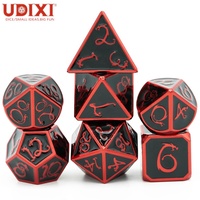 Pour Udixi Logo personnalisé RPG donjons et dragons ensemble dés polyédriques en métal creux avec émail rouge et noir emballés dans une boîte en métal