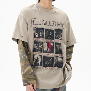 Maglietta <span class=keywords><strong>Kaleo</strong></span> moda uomo Look a strati t-shirt manica mimetica Patchwork in difficoltà - Product Image 4