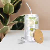 Verres en Verre Transparent Modernes de 12 oz, Pré-Percés pour Boules à Neige, avec Couvercles en Bambou, Pailles et Bouchons en Caoutchouc, pour Cadeaux DIY