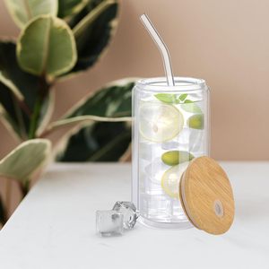 Bicchieri Moderni in Vetro da 12oz Effetto Sfera di Neve, Preforati e Trasparenti, con Coperchio in Bambù, Cannucce e Tappo in Gomma per Regali Fai da Te - Product Image 2