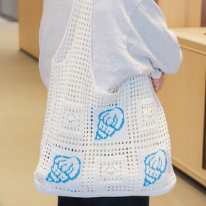 Borsa da Spiaggia Estiva da Donna, Design Bohémien con Fiori all'<span class=keywords><strong>Uncinetto</strong></span>, Motivo Candy, Grande Capacità, Borsa a Mano Aperta, Accessorio da Viaggio - Product Image 3
