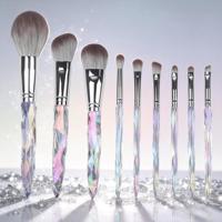 Ensemble de 9 pinceaux de maquillage professionnels de luxe, manche transparent arc-en-ciel brillant, fibres synthétiques sans cruauté, outils de beauté OEM
