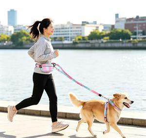 Hand Free Bungee <b>Dog</b> Leash With Waist Pack Gradient Reflective Pet Leash For Jogging Hiking - Product Image 1