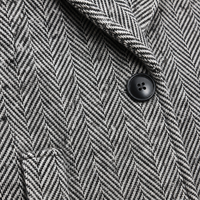 Manteau long en tissu chevron noir et blanc de qualité supérieure pour femmes, veste d'hiver en polyester de haute qualité, durable, col à revers cranté
