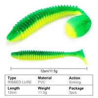 12cm Kürek Kuyruklu Yumuşak Yem, Nervürlü Gövdeli, Balık Yavrusu Taklidi, Batar Tip PVC Balıkçılık Yemi, Tuzlu Su ve Tatlı Su Levreği, Turna için Kancalı Yuva