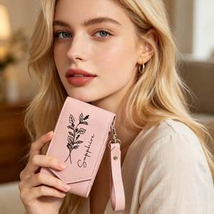 Étui à rouge à lèvres en cuir personnalisé avec miroir, étui de voyage pour gloss à lèvres motif fleur d'anniversaire, mini sac organisateur de cosmétiques - Product Image 3
