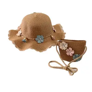 Girls' Thin Baby Sun Hat Messenger Bag Set Holiday Style Beach Travel Supplies Infant Sunscreen Kids' Straw Hat Handbag