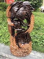 Personnalisé Noir Bois De Santal Dragon Phoenix Statue Chinois Traditionnel Feng Shui Sculpture pour Bonne Maison Meubles Salon
