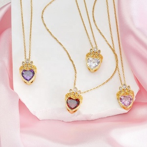Bán Buôn 18K Mạ Vàng Thép Không Gỉ Kim Cương Vương Miện Nhiều Màu Trái Tim Quyến Rũ Mặt Dây Chuyền Vòng Cổ Cho Phụ Nữ Valentine Món Quà Ngày - Product Image 3