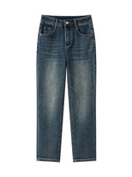 Jeans droits en denim d'hiver taille haute amincissants à quatre sens extensibles lavés à la nano, pantalon cigarette vintage bleu pour femmes