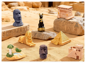 <span class=keywords><strong>Casa</strong></span> de Jardín de Hadas en Miniatura, Edificio de Resina 3D, Pirámide del Antiguo Egipto, Amor Religioso, Pintado a Mano, Gris Marrón, Torre Moái - Product Image 2