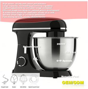 Blender de cuisine électrique multifonctionnel, mini robot culinaire automatique, 6L, 6 vitesses, crochet pétrisseur, design à levage de bol, boulangerie - Product Image 3