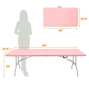 Mesa Plegable Portátil Rosa de 8 pies con Marco de Metal y Plástico para Exteriores, Ideal para Campamentos, Picnics, Fiestas, Cenas y Uso en Patios - Product Image 3