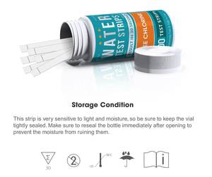 Bandelettes de test de <span class=keywords><strong>chlore</strong></span> <span class=keywords><strong>libre</strong></span> Très haut niveau 0-10,000 PPM 100 - Product Image 3