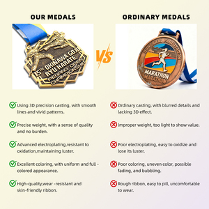 Medallas Deportivas Personalizadas de Aleación de <span class=keywords><strong>Zinc</strong></span>, Fundición a Presión, Acabado en Oro <span class=keywords><strong>y</strong></span> Plata, Medalla de Maratón con Cinta, Premios Metálicos OEM de Fábrica - Product Image 4