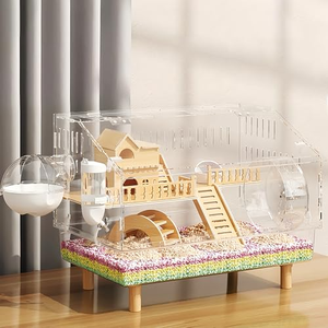 Gabbia per criceto in acrilico moderno di lusso con visione trasparente completa per topi domestici casa chiusura a bottone in legno massiccio - Product Image 1