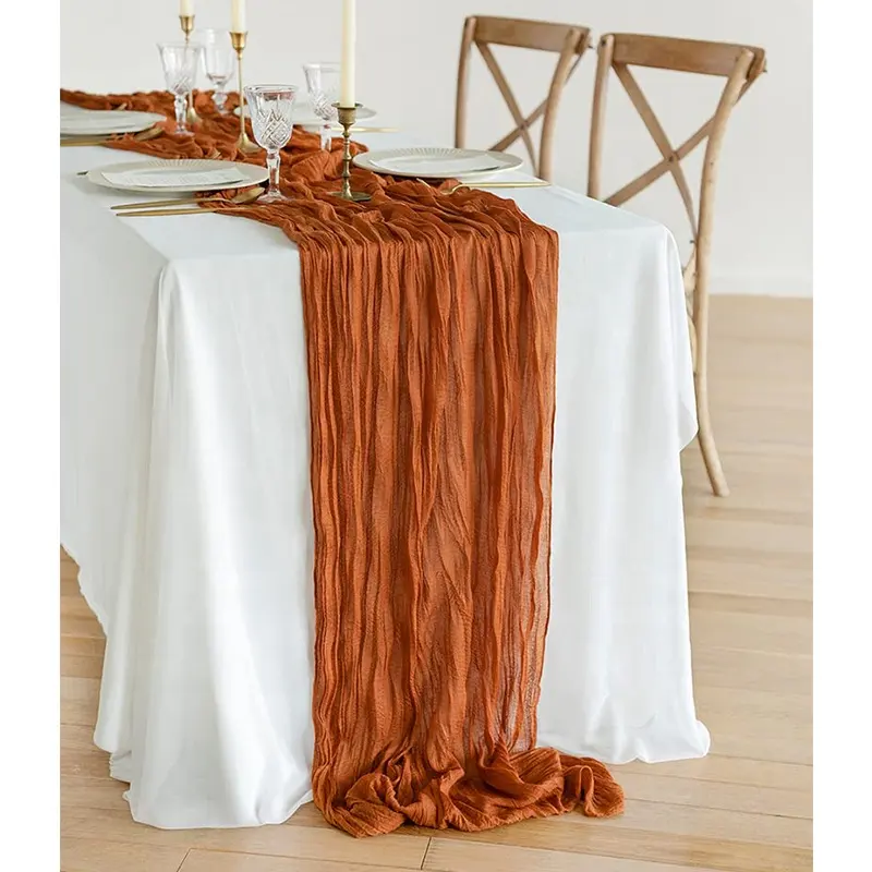 結婚式のパーティーテーブルの装飾のためのホット販売シフォンクレープテーブルランナー結婚式のチーズクロステーブルランナー