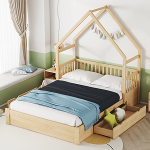 Solid Wood Children's <b>Bed</b> With Drawers Storage Nordic Style Pine Wood <b>House</b> Shape <b>Bed</b> For Kids And Adults - Product Image 1