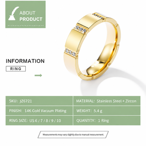 Geometric Zircon Band <b>Ring</b> Stainless <b>Steel</b> 14K Gold Vacuum Plated Gold Tone Segmented Statement <b>Ring</b> - Product Image 2