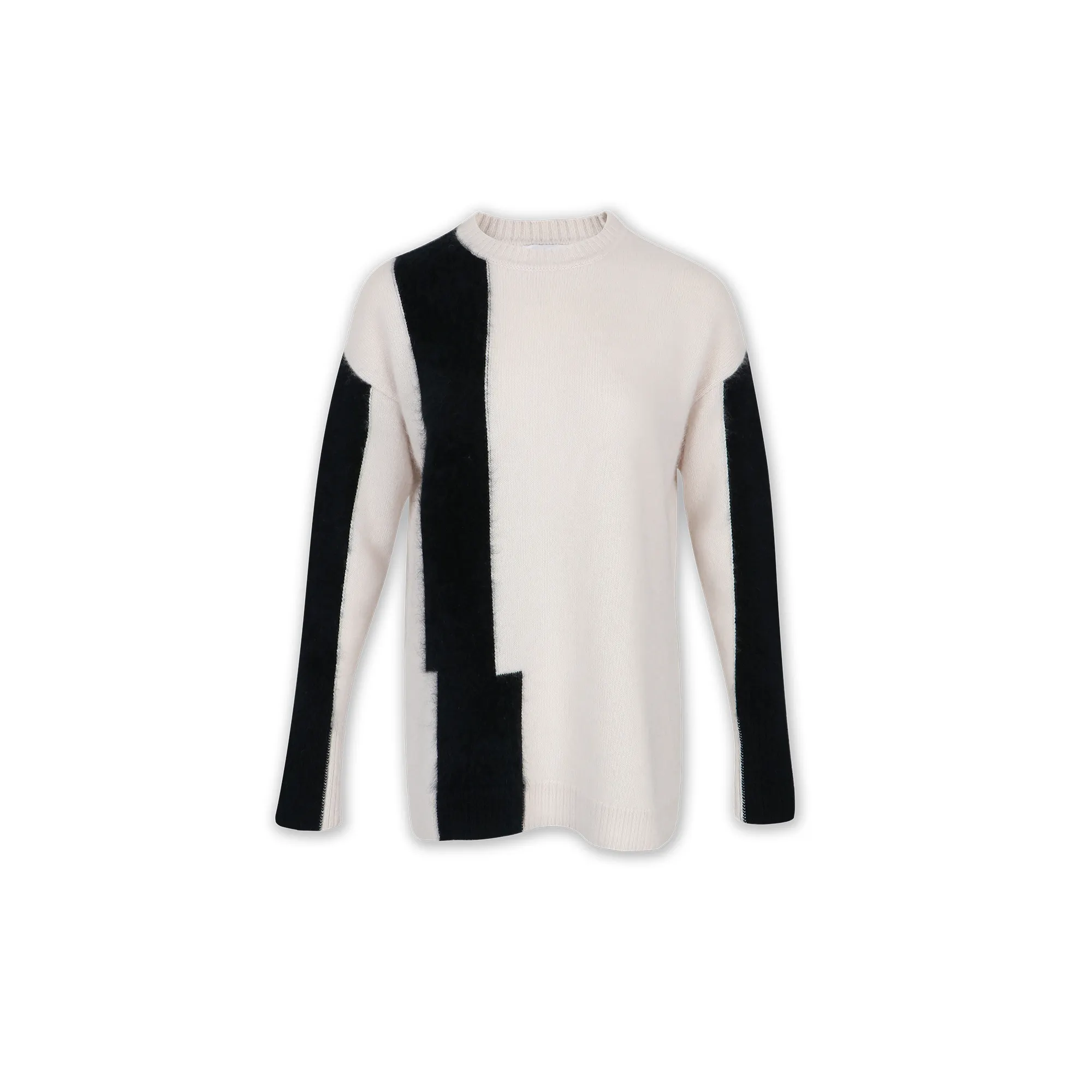 Pure Cashmere Color Block Crew Neck Long Sleeve Loose Women Pullover Sweater