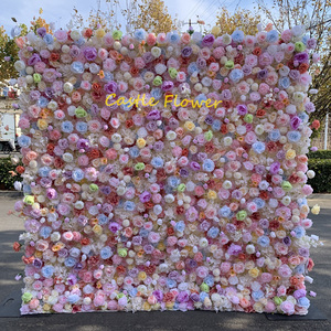 Y-F011 Wholesale Cloth 8ft X 8ft Roll up <strong>Flower</strong> <strong>Wall</strong> Backdrop Colorful Wild <strong>Flower</strong> <strong>Wall</strong> <strong>Panel</strong> for Wedding Event Decoration - Product Image 4
