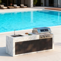 Station de barbecue en ardoise extérieure de qualité supérieure avec évier de préparation de cuisine et allumage électronique de comptoir de bar luxueux pour la cour de la villa