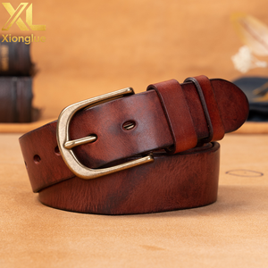 Cinturón de Cuero Vacuno Genuino para Hombre con Hebilla de Cobre Sólido, Diseño Casual Simple, Estilo Original Retro para Jeans - Product Image 5