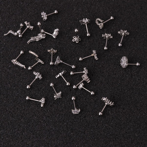 Bijoux de <span class=keywords><strong>Piercing</strong></span> en Zircon, boucles d'oreilles en acier inoxydable, hélice, stock, vente en gros, prix d'haltère, boucles d'oreilles en os - Product Image 4