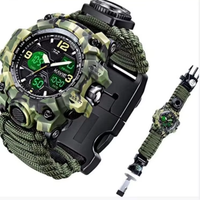 Montre boussole numérique multifonctionnelle de survie tactique d'extérieur, portable, tissée à la main en paracorde