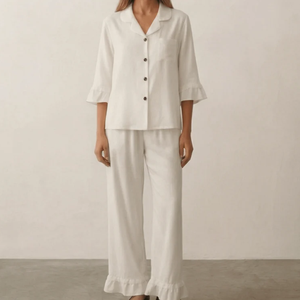 Conjunto de Pijama de Algodón Transpirable para Mujer, Diseño Nuevo de Primavera, Ropa de Dormir Sólida para Chicas, Traje de Casa Suave y a la Moda - Product Image 1