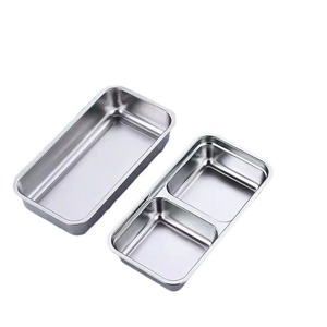 304 Stainless Steel Compartment Food Storage Container Rectangular Small <b>Lunch</b> <b>Box</b> With Plastic Lid For Refrigerator - Product Image 5