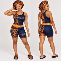 Ensemble d'entraînement uniforme de majorette personnalisé bleu marine et orange à motif léopard, comprenant un débardeur dos nageur et un short moulant, pour HBCU Battle Squad