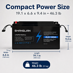 Bateria LiFePO4 24V 100Ah, Bateria de Fosfato de Ferro-Lítio 25.6V com Corrente Máxima de Carga/Descarga de 100A para Armazenamento de Energia - Product Image 5