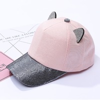 Gorra de béisbol con lentejuelas brillantes de diseño personalizado para niños, gorras rosas al por mayor para niños, gorra de sarga para deportes al aire libre de verano