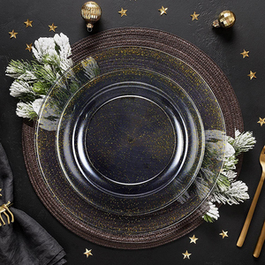 7.5 "10.25" jetable en plastique noir or poudre disque paillettes clair fête couverts assiette à gâteau - Product Image 6