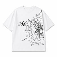 T-shirt surdimensionné pour homme, 300 GSM, poids lourd, 100% coton, logo personnalisé, vente en gros, col rond, manches courtes, motif toile d'araignée, streetwear