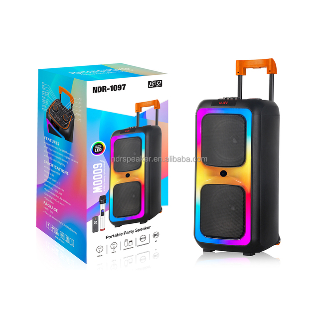 NDR-1097 Dual 8" High Power Theatre Party Blue Tooth Sound Tower Speaker With Rechargeable Battery Wooden Box 100W