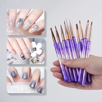 Lot de 10 outils professionnels détachables en métal avec manche en forme de bambou 2-en-1 pour le nail art et le design des ongles