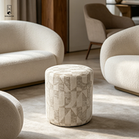 Nouveau pouf cylindrique abstrait en tissu, repose-pieds rond rembourré, tabouret d'appoint multifonctionnel pour salon et chambre à coucher