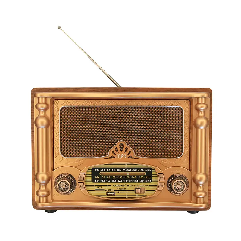 SG-1826BT-radio recargable Retro de madera auténtica con conexión inalámbrica, reproductor de mp3, usb, solar, ranura para lámpara, altavoz