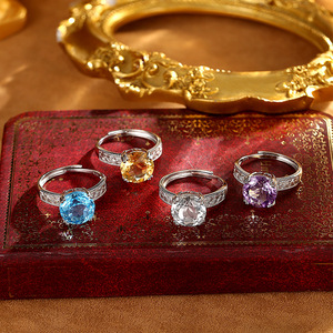 Vintage <b>Large</b> 8*10mm Cut Colorful Gemstone Relief Rings 925 Silver Natural Stone <b>Amethyst</b> Trendy Wedding Statement Jewelry Women - Product Image 5
