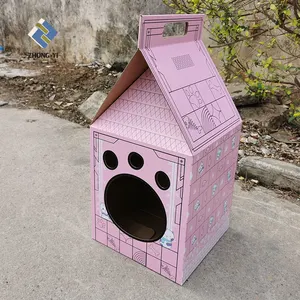 Eco-Friendly Cardboard Cute Pet Scratcher House Removable Cat Shelter Large Indoor Storage Cat Cardboard House With Windows