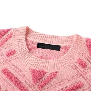 Pull en tricot jacquard rose à motif cœur pour femme Dalang, col rond, coupe ample, pull chaud d'hiver, anti-boulochage, manches longues - Product Image 5
