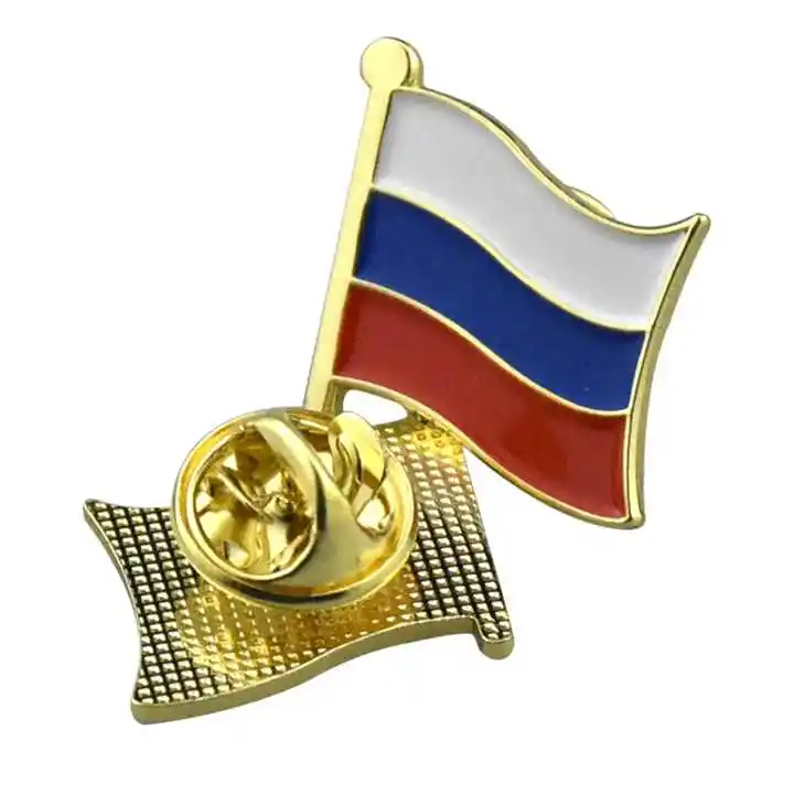 Pin Rusia bendera dibuat sesuai pesanan logam warna Enamel silang dua negara berlapis emas nasional kerah bendera ganda Pin lencana