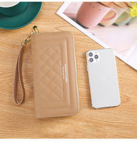 Dompet Panjang Wanita Kulit PU dengan Resleting, Dompet Genggam Kapasitas Besar, Tempat Kartu, Dompet Wanita Modis dengan Kantong Koin