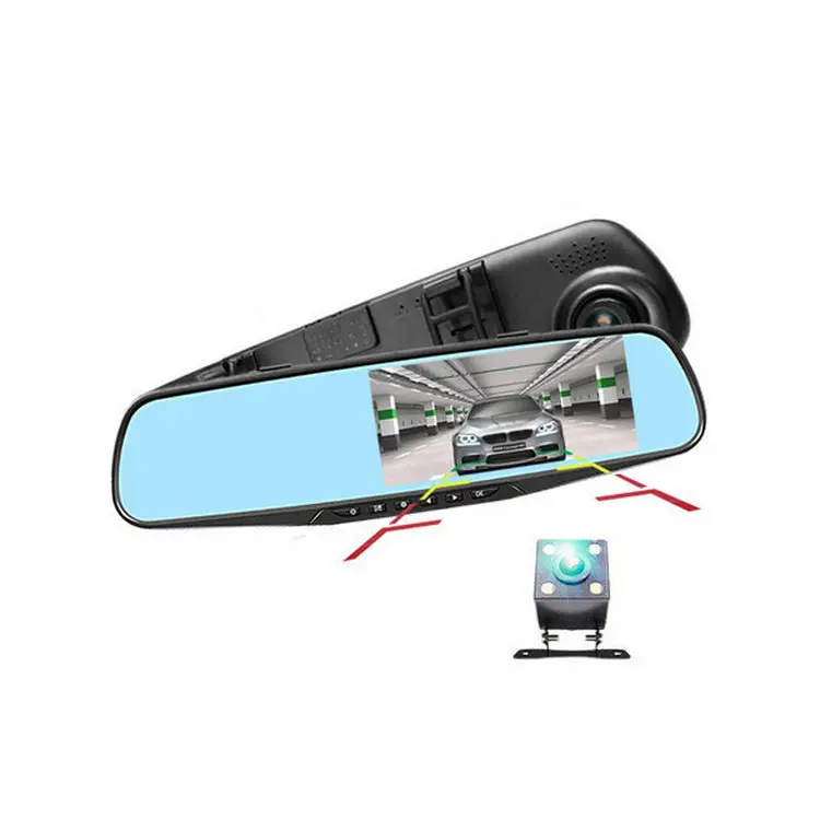 Grabadora de vídeo para coche, dispositivo de grabación con lente dual de 4,3 pulgadas, Wifi, GPS, cámara de espejo, caja negra, gran oferta
