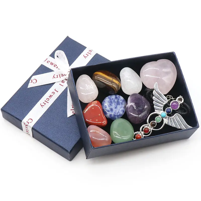 Hot Selling Spiritual Meditation Crystal Heart Healing Crystal Tumbling Stone Box Set Wholesale Chakra Stone Set 7 Chakra Set